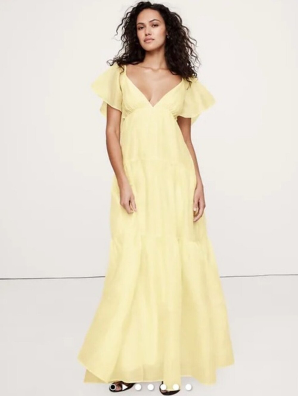 Women’s Yellow Flutter-Sleeve Maxi Dress
